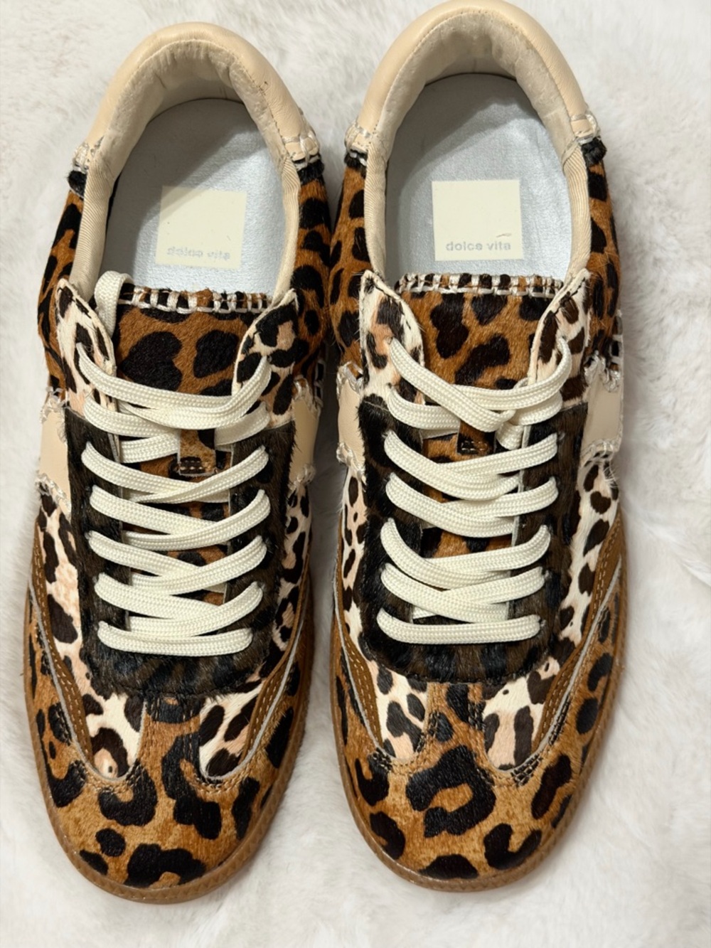 NEW- Dolce Vita Leopard Pony Hair Sneakers in Cream & Brown